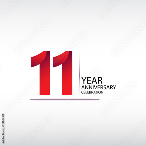 11 years anniversary celebration logotype. anniversary logo with red, vector design for celebration, invitation card, and greeting card