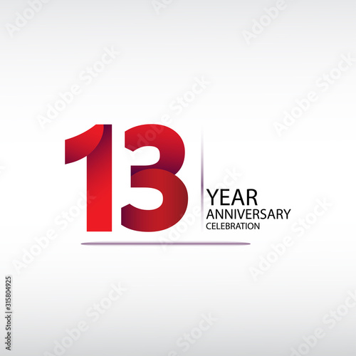 13 years anniversary celebration logotype. anniversary logo with red, vector design for celebration, invitation card, and greeting card