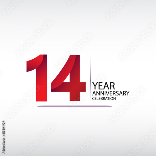 14 years anniversary celebration logotype. anniversary logo with red, vector design for celebration, invitation card, and greeting card