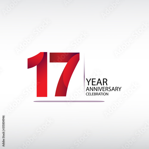 17 years anniversary celebration logotype. anniversary logo with red, vector design for celebration, invitation card, and greeting card