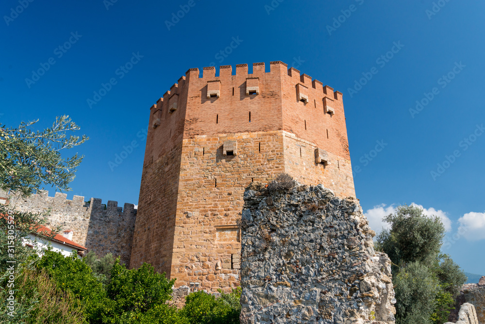 Red tower or Kizil Kule in the ancient citadel Alanya Kalesi