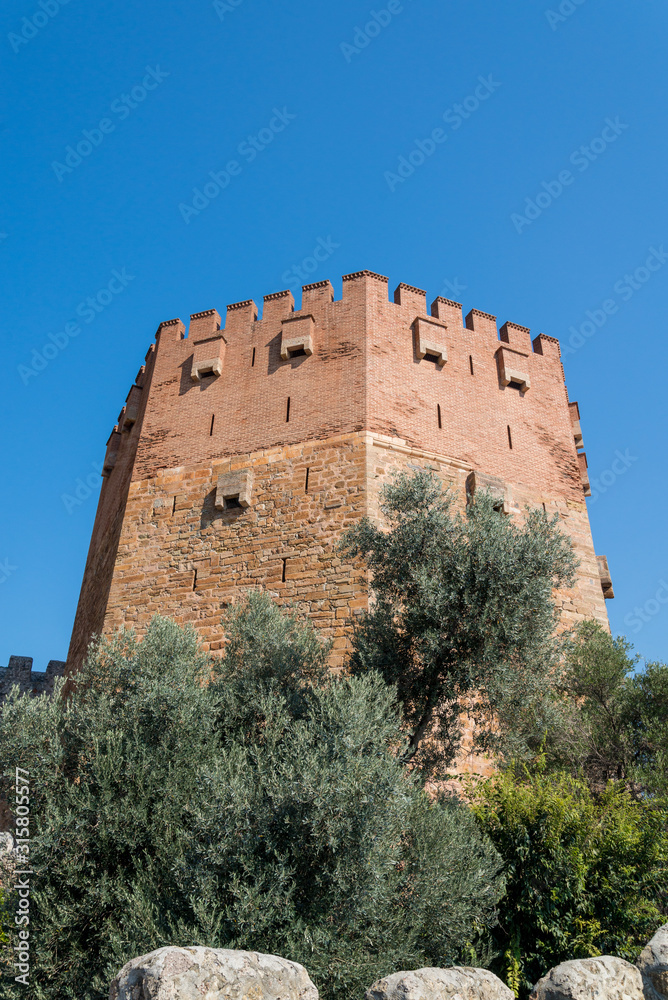 Red tower or Kizil Kule in the ancient citadel Alanya Kalesi