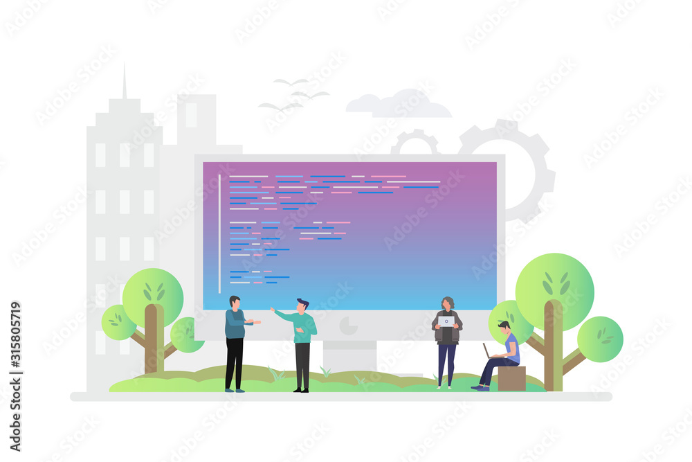 Vector coding program concept design illustration.  Suitable for web landing page, ui, mobile app, editorial design, flyer, banner, and other related occasion
