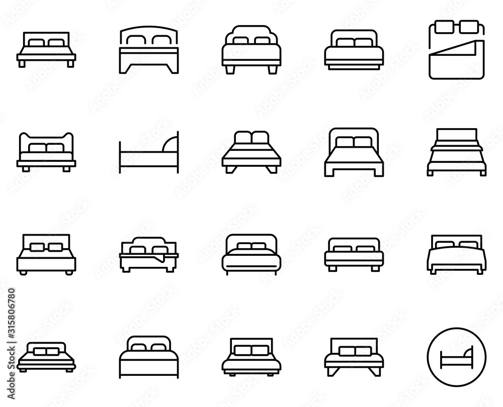 Bed line icon set Bed line icon set