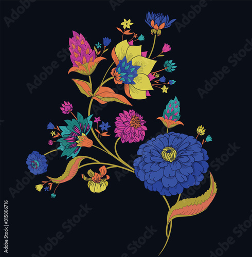 Floral original pattern in vintage style, individual elements.