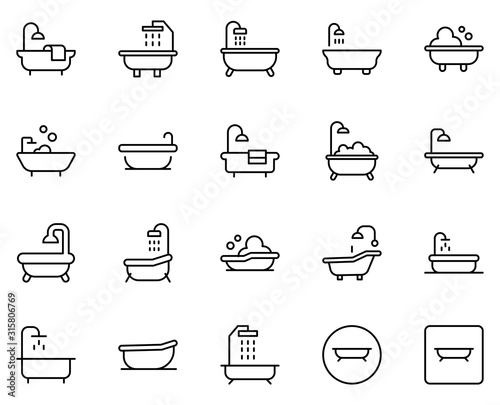 Bath line icon set