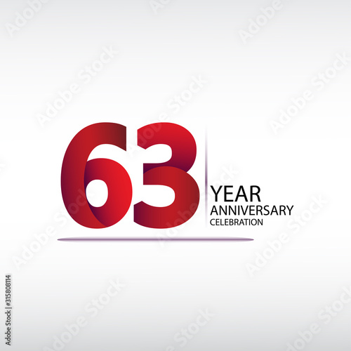63 years anniversary celebration logotype. anniversary logo with red, vector design for celebration, invitation card, and greeting card