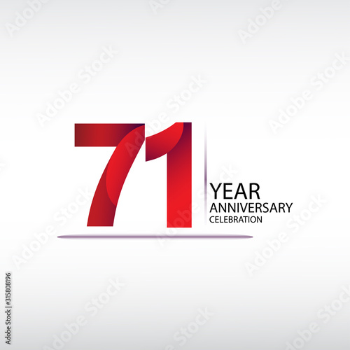 71 years anniversary celebration logotype. anniversary logo with red, vector design for celebration, invitation card, and greeting card