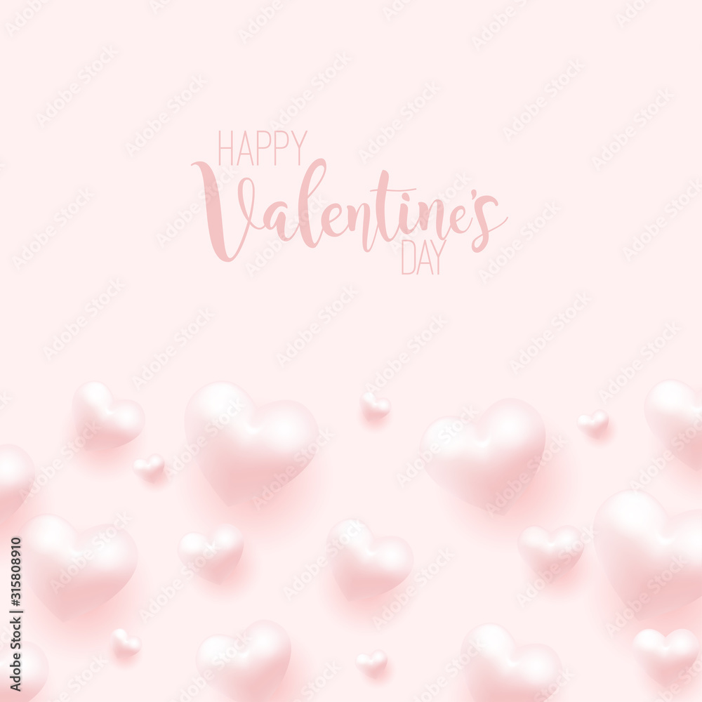 Happy Valentine's Day card with flying heart balloon. Vector.