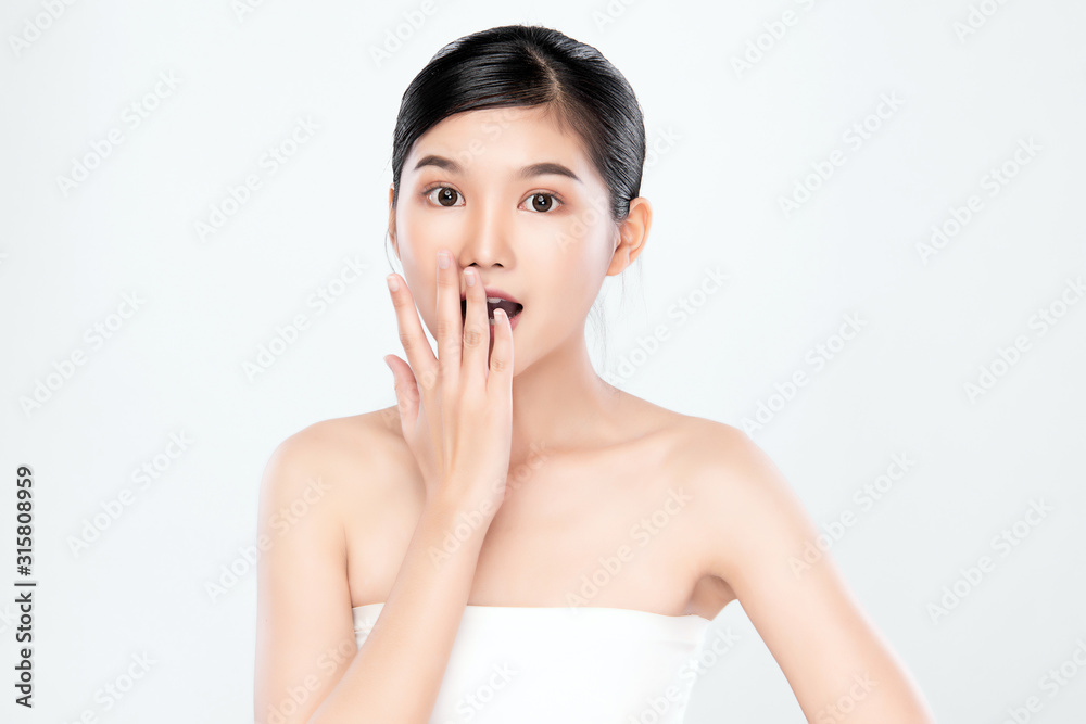Portrait beautiful young asian woman clean fresh bare skin concept. Asian girl beauty face skincare and health wellness, Facial treatment, Perfect skin, Natural make up, on white background Portrait beautiful young asian woman clean fresh bare skin concept. Asian girl beauty face skincare and health wellness, Facial treatment, Perfect skin, Natural make up, on white background