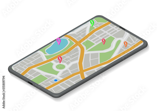 isometric GPS Navigation Concept. Gps Tracking Map. Track Navigation on Street Maps, Navigate Mapping Technology.