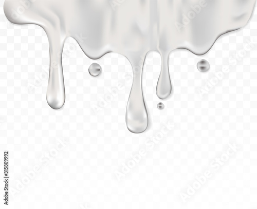 Fotografija Silver frosting dripping horizontal border transparent vector background