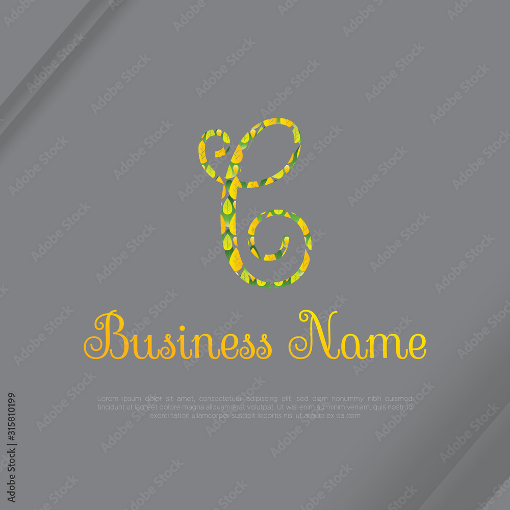 Fototapeta premium C Letter Script Font Logo Template with Foliage Style
