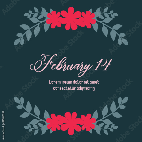 Cute of leaf and red wreath frame, for seamless 14 February greeting card wallpaper design. Vector