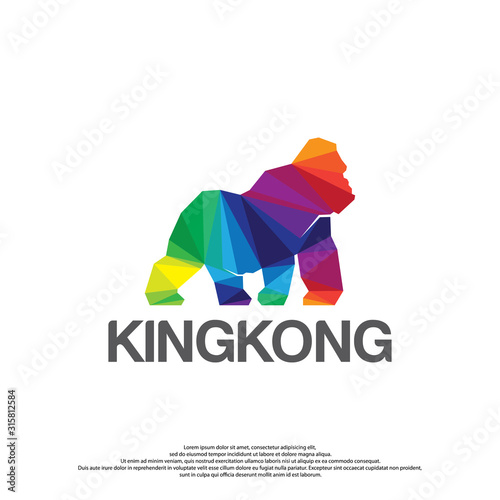 Colorfful Gorilla illustration logo in polygonal style. Animal Logo. Triangulation. Vector. Kingkong Illustration. Gorilla Logo Icon Vector