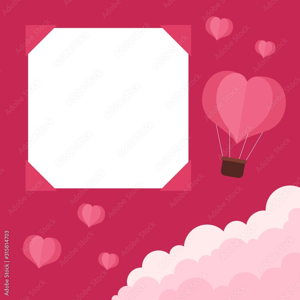 Love valentines day with heart balloon and clouds. Romantic valentines day. Design illustration.