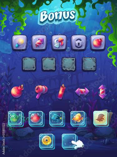 Fish world bonus screen vector illustration