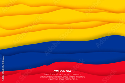 Colombia flag in paper cut style. Yellow, Blue and Red color.