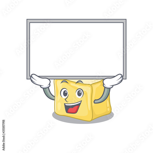 A mascot picture of creamy butter raised up board