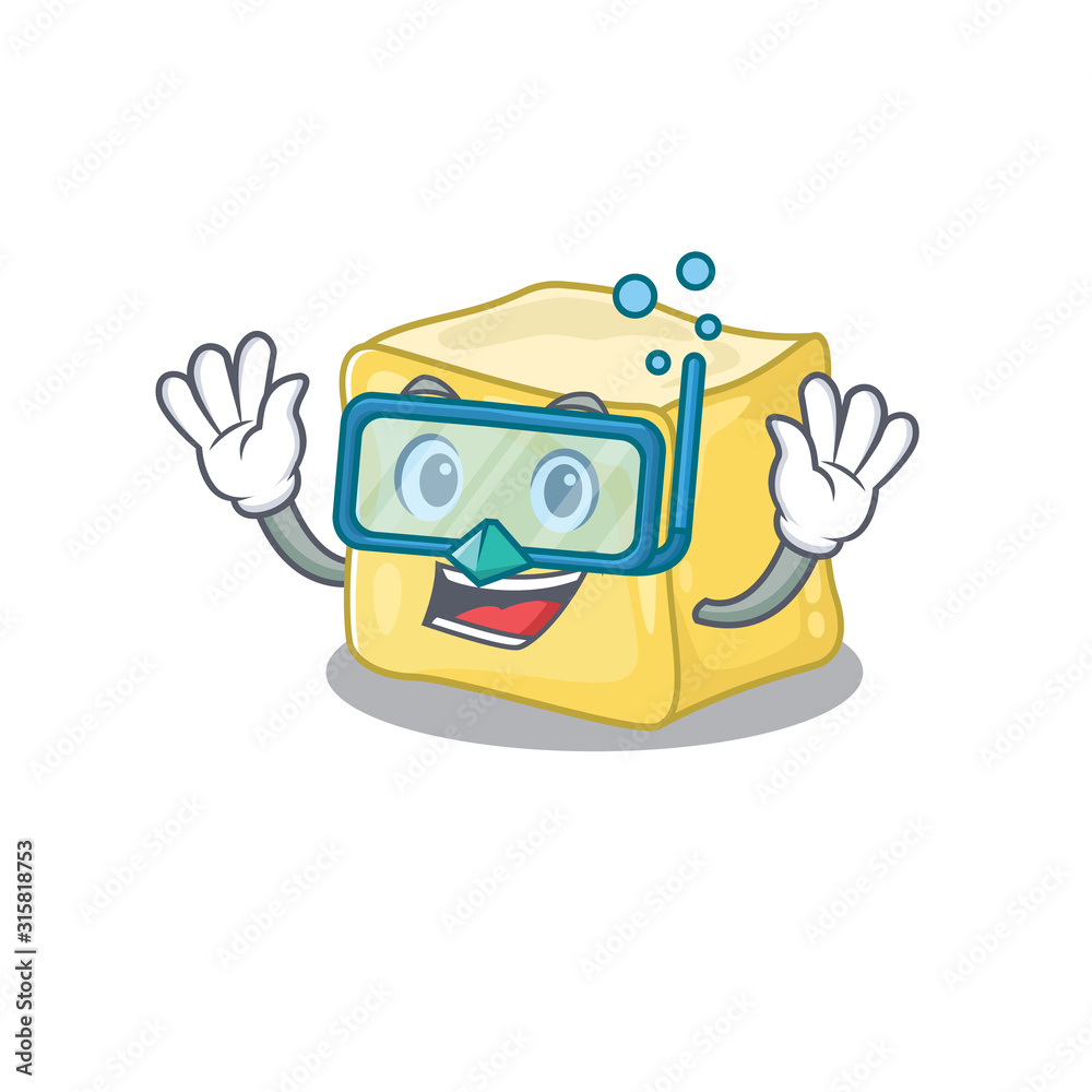 cartoon character of creamy butter wearing Diving glasses Stock Vector | Adobe Stock cartoon character of creamy butter wearing Diving glasses Stock Vector | Adobe Stock
