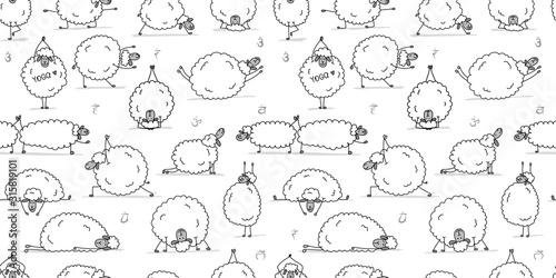 Funny sheep doing yoga  seamless pattern for your design