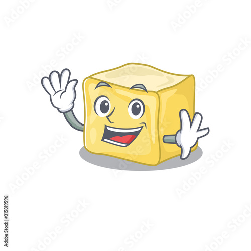 Waving friendly creamy butter cartoon character design