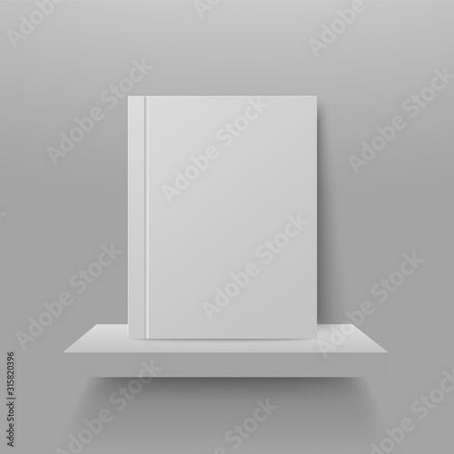 Shelf on wall with book. Empty realistic bookshelf. Store stend in shop, front view. Bestseller book on showcase. Bookstore display mockup vector design element. Publication in paperback