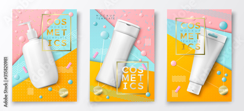 Vector eps 3d realistic cosmetic bottles posters