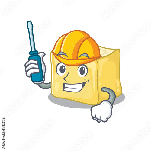 Cool automotive creamy butter in cartoon character style