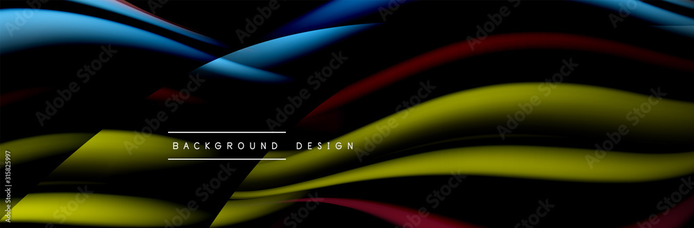 Сolorful flow poster. Wave liquid lines and shapes in black color background. Vector Illustration Сolorful flow poster. Wave liquid lines and shapes in black color background. Vector Illustration