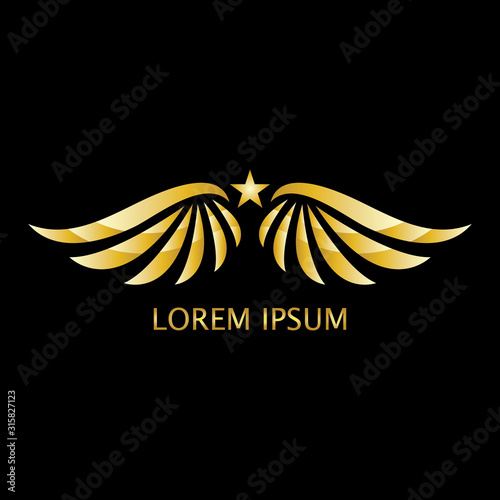 Luxury wings GOLD logo emblem design concept template