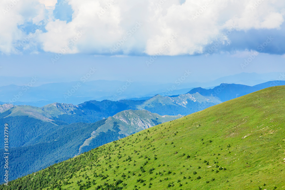 Fototapeta premium Panoramic view from Vezhen peak, western Balkan Mountains, 2198m high.