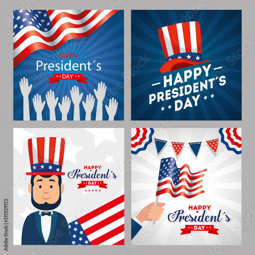 Man avatar cartoon hat flag and hands of usa happy presidents day vector design