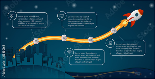 Rocket launch concept infographic for business, startup, education, technology and presentations
