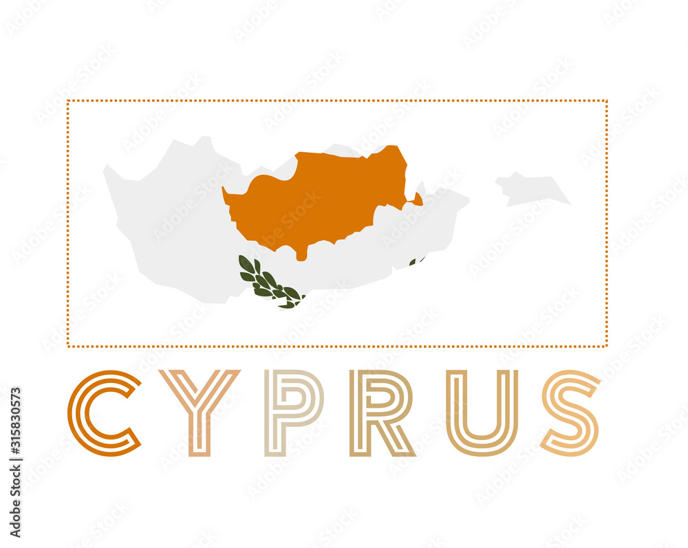 Cyprus Logo. Map of Cyprus with country name and flag. Powerful vector illustration.