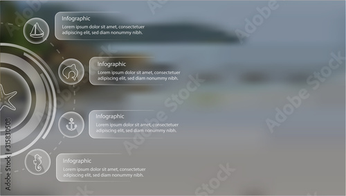 Infographic with icon and text boxes on blurred unfocused background for environment, business and education