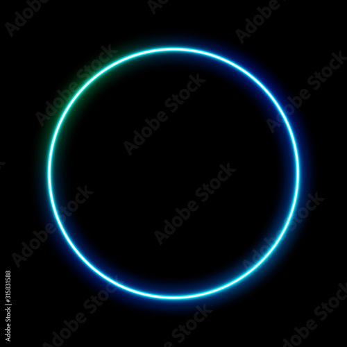 Abstract Neon glowing lines bright object Isolated on black background. Laser show colorful design for banners advertising technologies