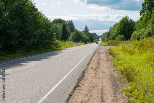 Highway through the forest goes beyond the horizon