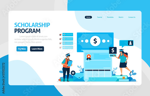 vector illustration of scholarship education program, learning abroad. financial funds and study loans for education. academic achievements, school cost. for banner, web, website, mobile apps, flyer