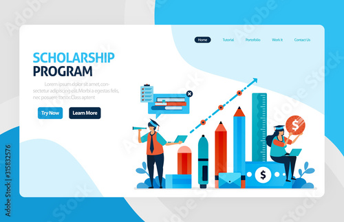 vector illustration of scholarship education program, learning abroad. financial funds and study loans for education. academic achievements, school cost. for banner, web, website, mobile apps, flyer