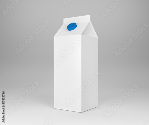 Milk and juice packaging. Paper box pack mockup. White carton package on white background. 3D illustration. 3D rendering.