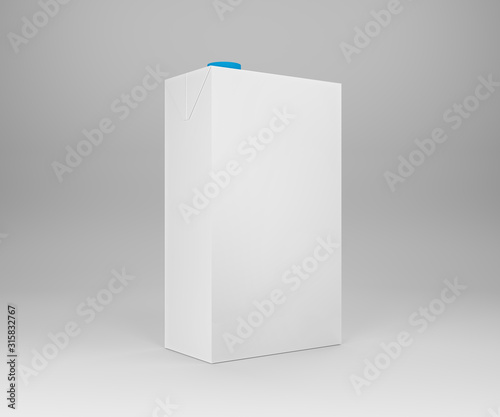Milk and juice packaging. Paper box pack mockup. White carton package on white background. 3D illustration. 3D rendering.
