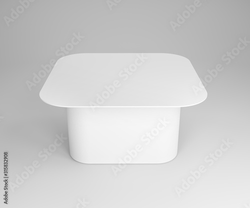 White plastic container for yogurt, jams, sour cream, jar products on white backround. 3D rendering. 3D illustration.