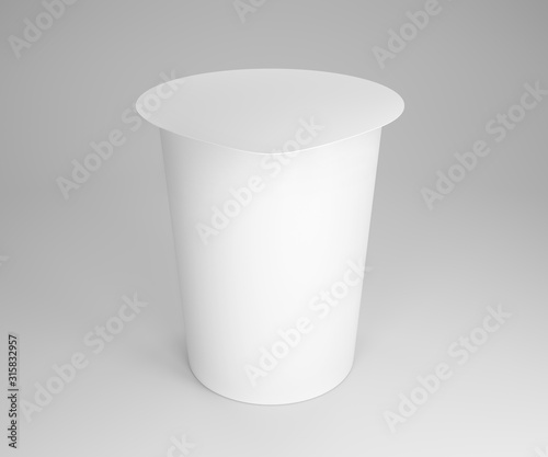 White plastic container for yogurt, jams, sour cream, jar products on white backround. 3D rendering. 3D illustration.