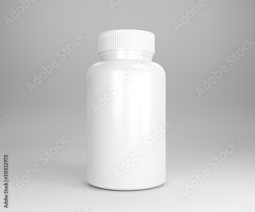 Plastic bottle for capsule, vitamin and pills isolated on a white background. 3D illustration