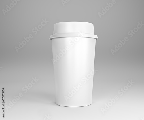 Paper coffee cup set isolated. Plastic coffee, tea, cocktail, cappuccino and take away drink on white background. 3D illustration. 3D rendering