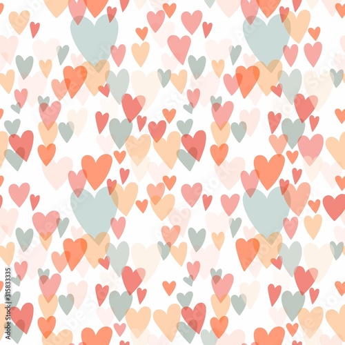 Seamless pattern/background with different hearts, pastel colors