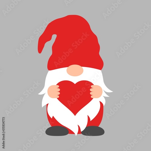 Cute Valentime Gnome with heart in red hat for Valentine s day cards, gifts, t-shirts, mugs, stickers, scrapbooking crafts and design.