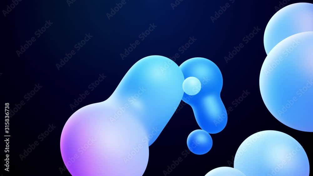 3d abstract background, droplets of molten wax with internal blue glow merge and fly apart in liquid. Seamless loop in 4k. Smooth animation of bubbles, metaball with inner glow. 77