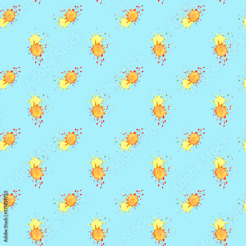 Seamless blue pattern Watercolor colorful splashes